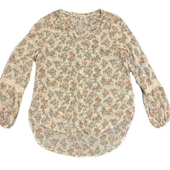 New Democracy Floral Sheer High Low Button Up Top - Picture 1 of 8
